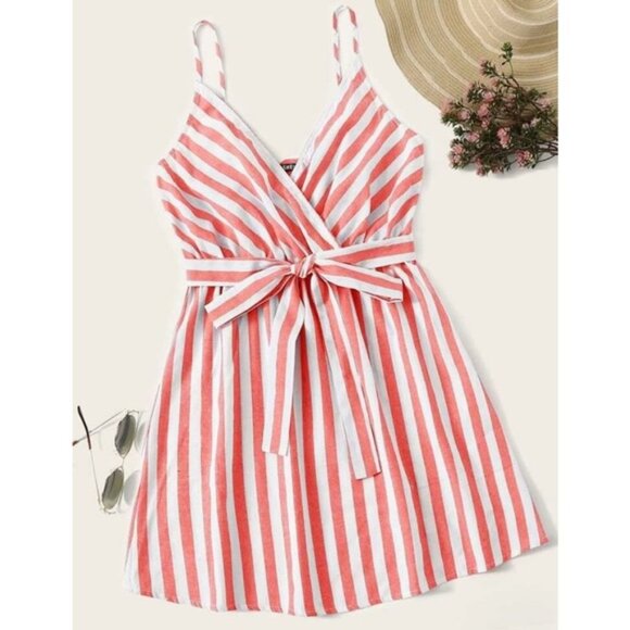 SHEIN Dresses & Skirts - Striped Print Belted Slip Dress